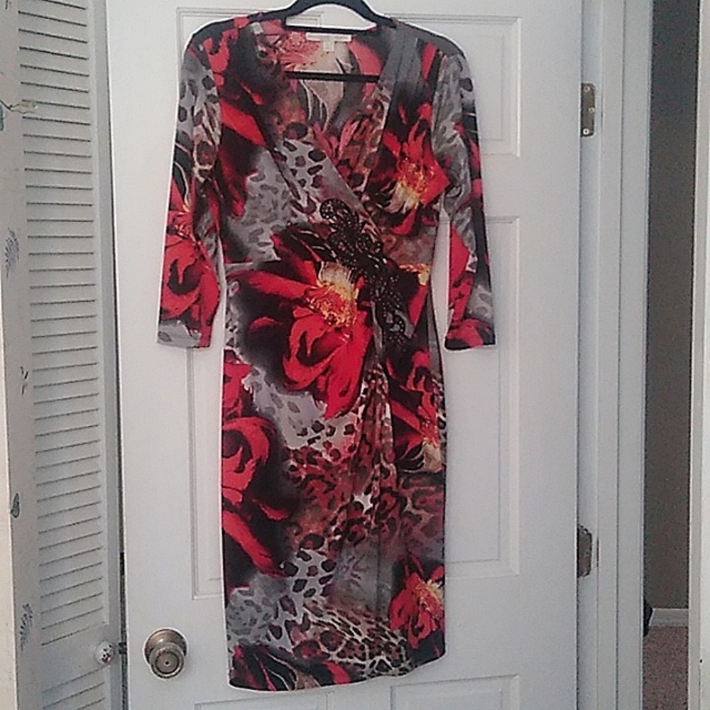 Boston Proper red multicolor dress, size M.